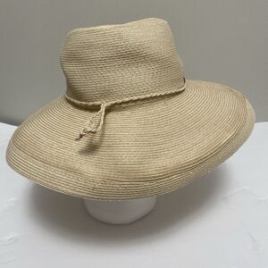 Scala Tan Beige Wide Brim Sun Hat  One Size with A Rope Accent